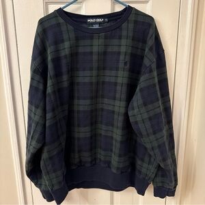 Polo Golf - Ralph Lauren Mens / XL Blue Green Plaid Sweatshirt Vintage